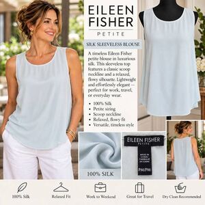 Eileen Fisher Womens Silk Sleeveless Pale Blue Aqua Tank Blouse PM